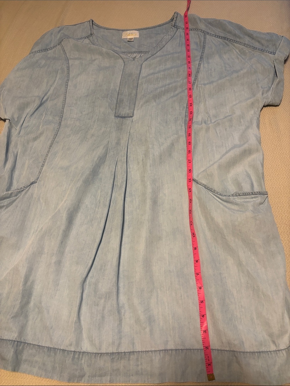 Simply Emma Light Blue Chambray V-Neck Tunic - Picture 5 of 6